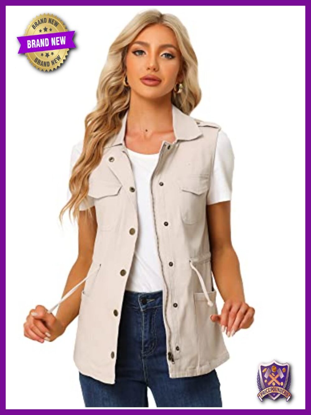 100% Cotton Utility Vest Sleeveless Zip Up Cargo Jacket for Travel Hiking